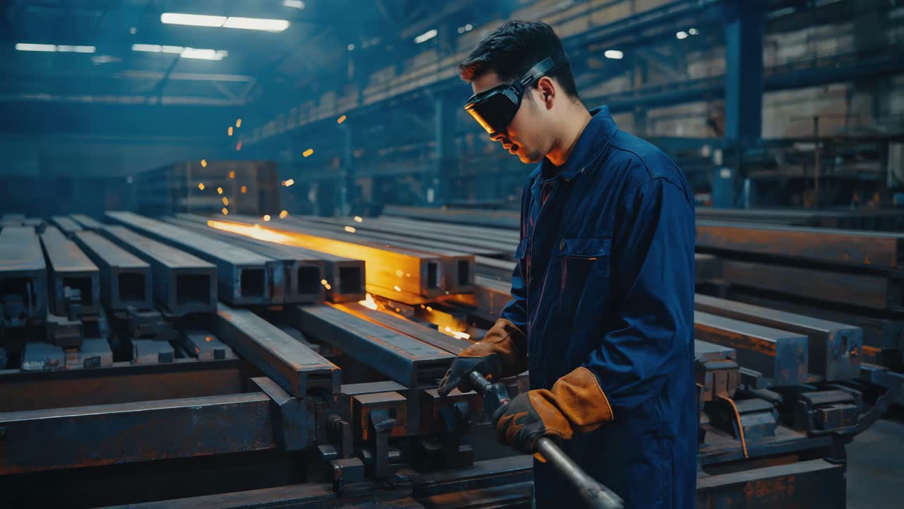 Soldador en el trabajo en un entorno industrial