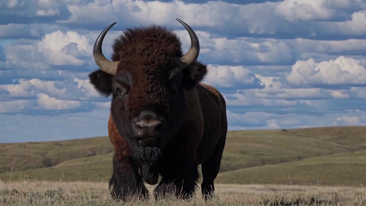 Bisonte Americano che Attraversa una Vasta Prateria Aperta