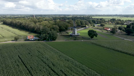 wide jib down of traditional windmill on farmland