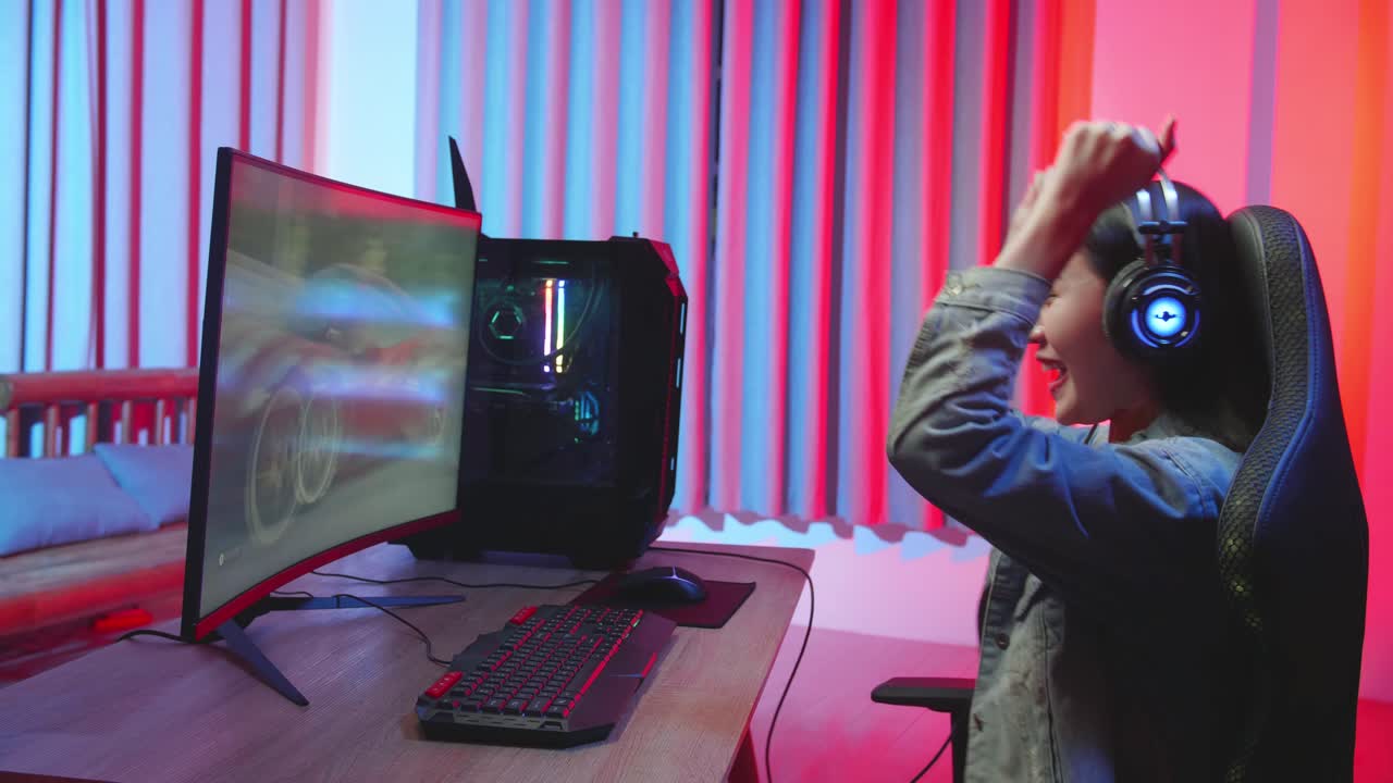 Excited Girl Making Winner While Playing Video Game