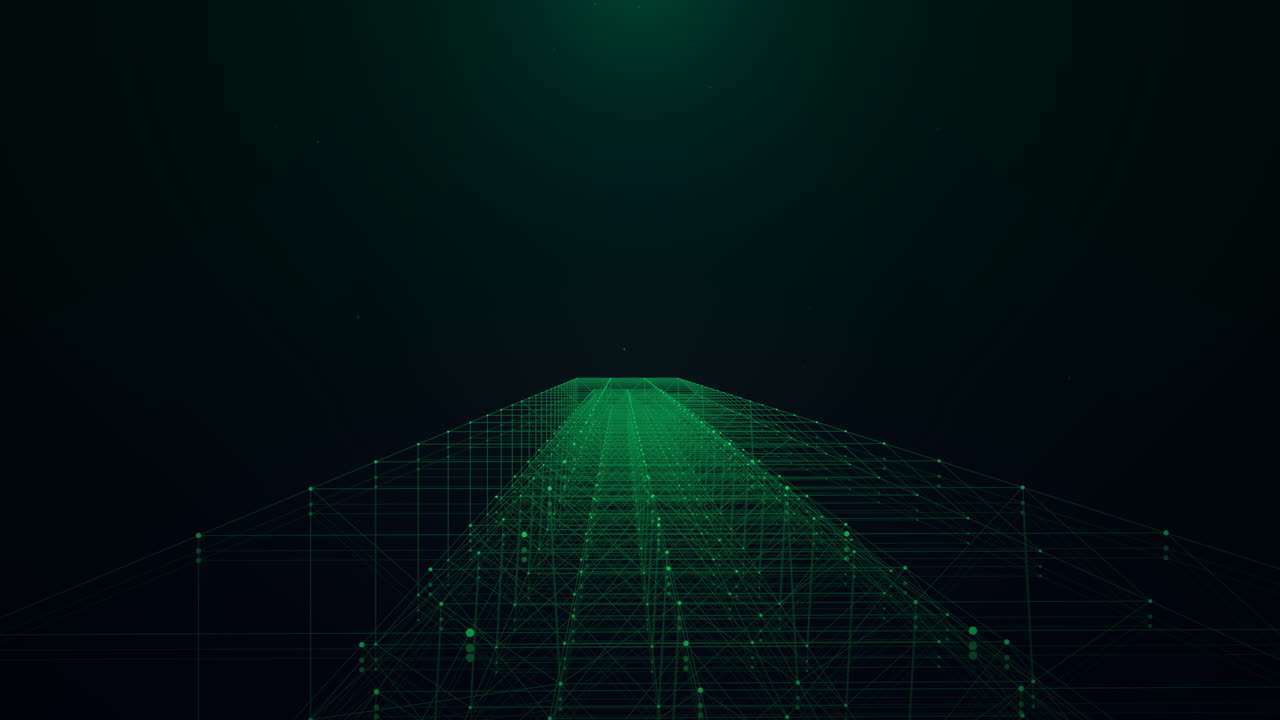 Calm, slow-drifting light particles and data lines on a dark background. Sophisticated visual for cloud server architecture and long-term digital storage