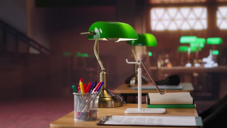 modern office workspace with green lamps