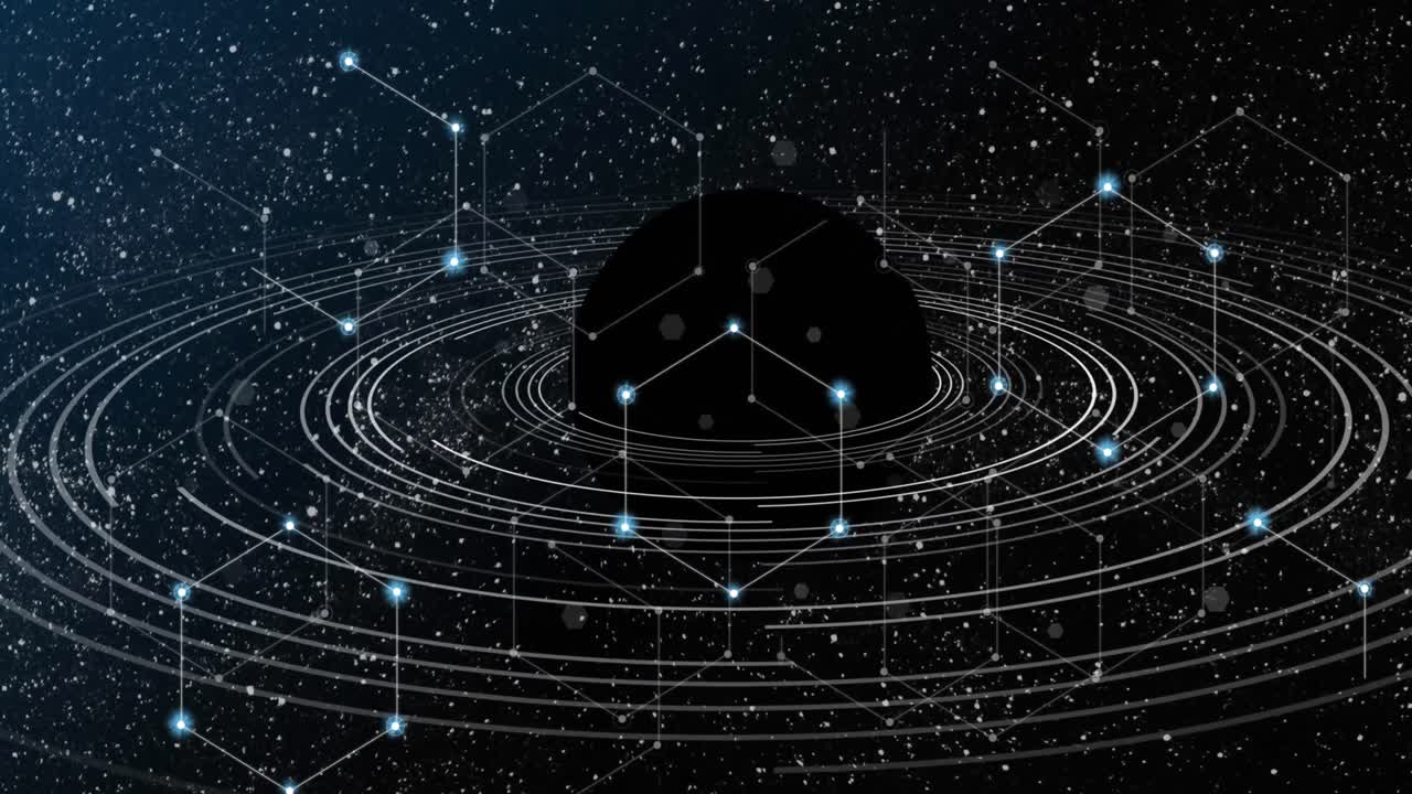 육각형과 데이터로 연결된 네트워크의 애니메이션