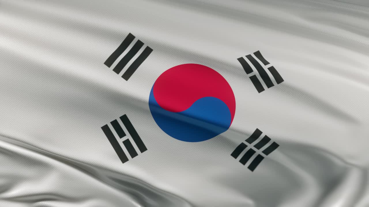la bandera de corea del sur ondeando en el viento seamles loop animación 3d. resolución 4k