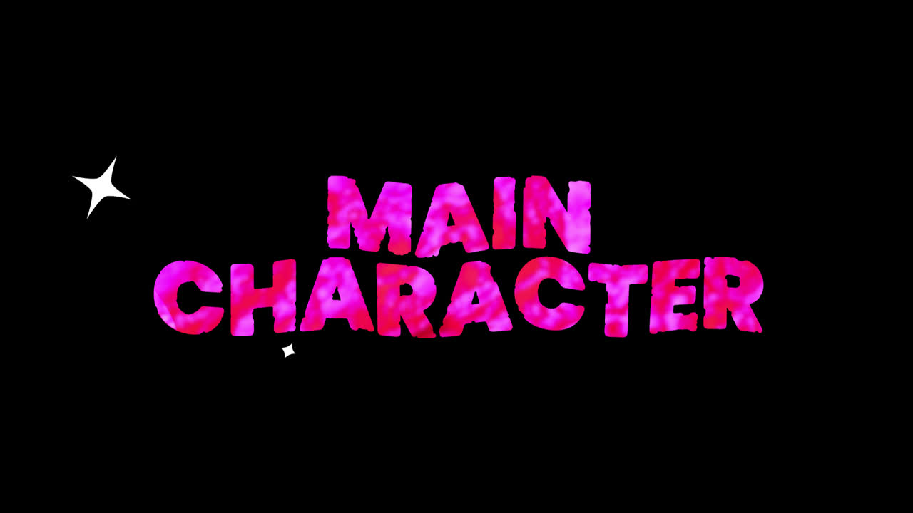 Animated Pink Main Character Text on Black Background