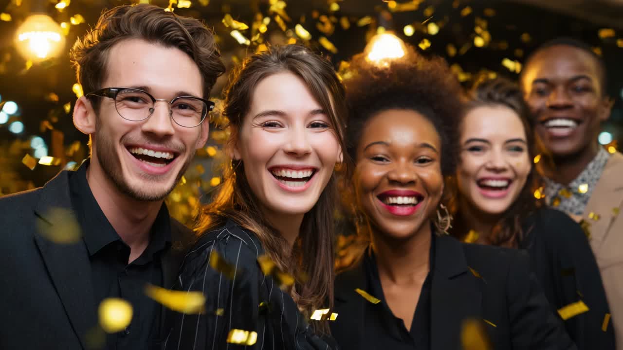 A Joyous Celebration with Friends: Laughter, Happiness, and Confetti Capture the Essence of a Memorable Gathering Filled with Smiles, Fun, and Delightful Moments Shared Together
