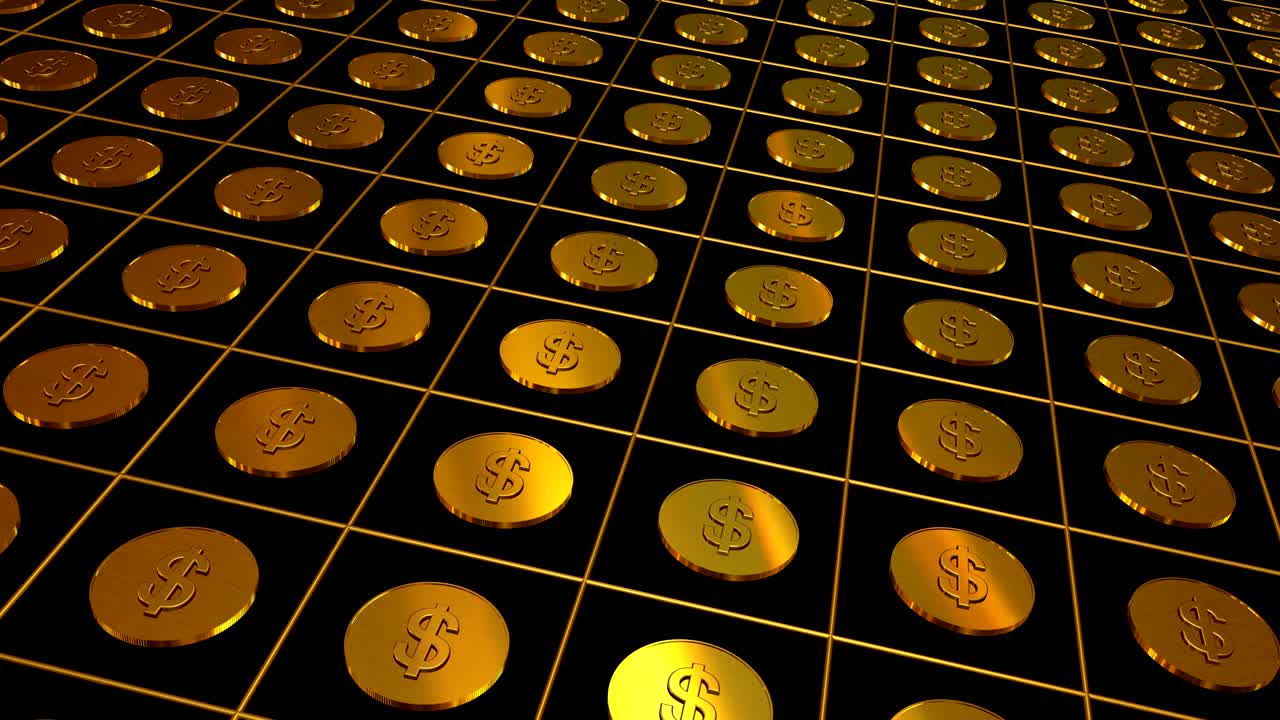 Gold coins on black background.