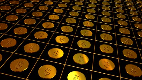 gold coins on black background.