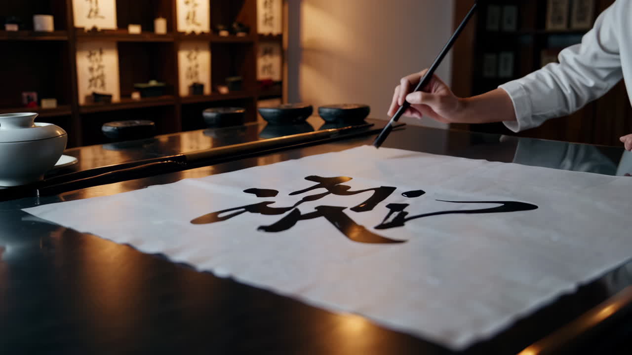 중국 캘리그라피를 연습하는 사람