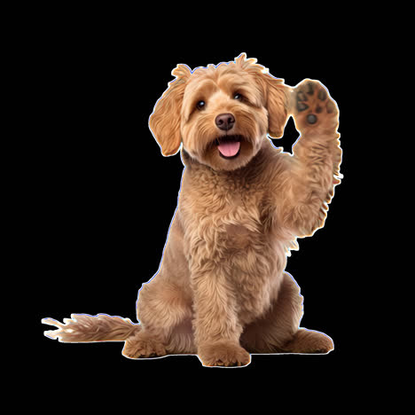 adorable waving brown dog animation isolated asset, transparent 4k video, alpha channel, prores 4444