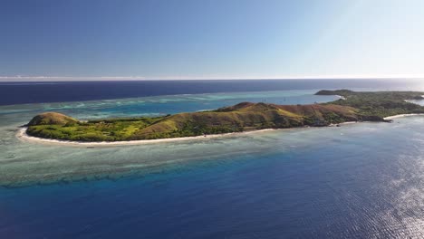 Mana Island, Fiji. Aerial of Pacific island know for filming Survival show. Aerial wide.