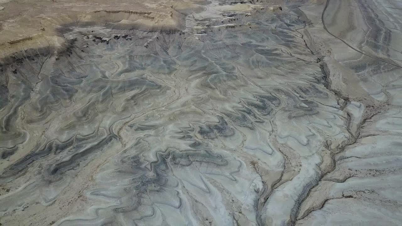 Birds Eye Aerial View of Dry Alien Desert Lifeless Landscape in Utah USA