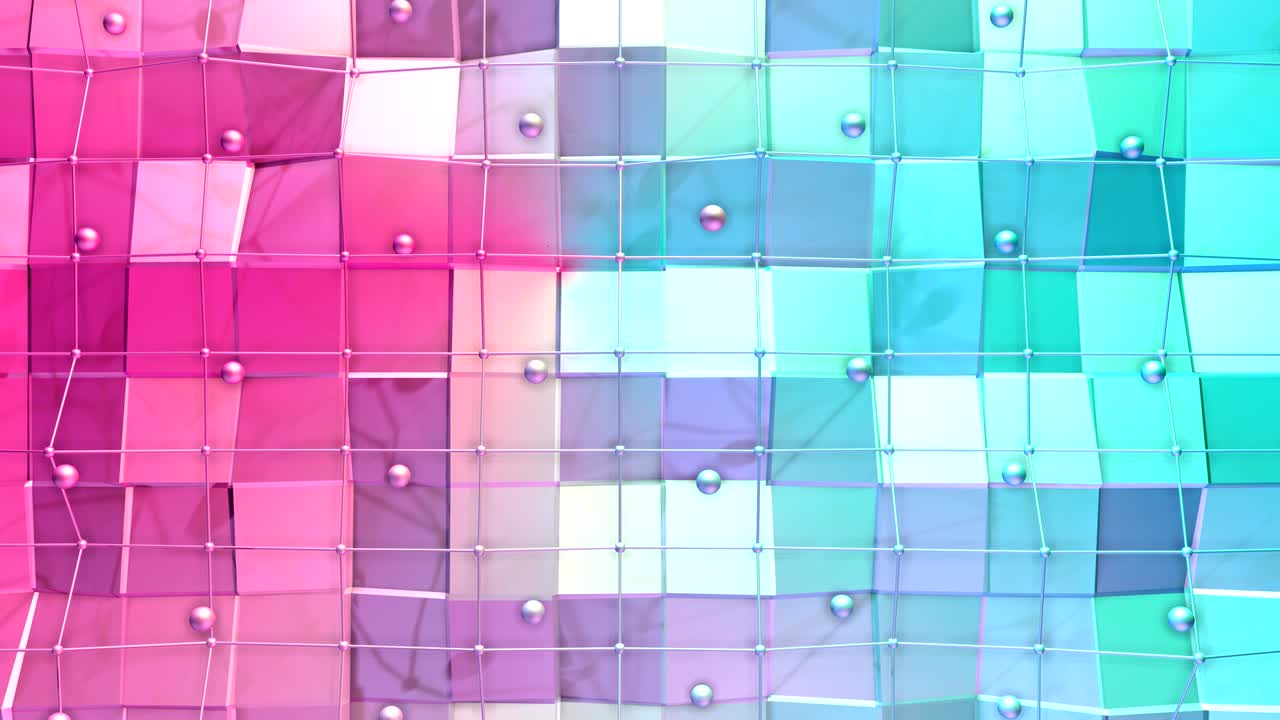 플라잉 그리드 (flying grid) 또는 메쉬 (mesh) 와 움직이는 구를 배경으로 한 낮은 폴리 3d 표면: 순수한 파란색, 분홍색, 빨간색 다각형의 부드러운 기하학적 낮은 폴리포 배경.