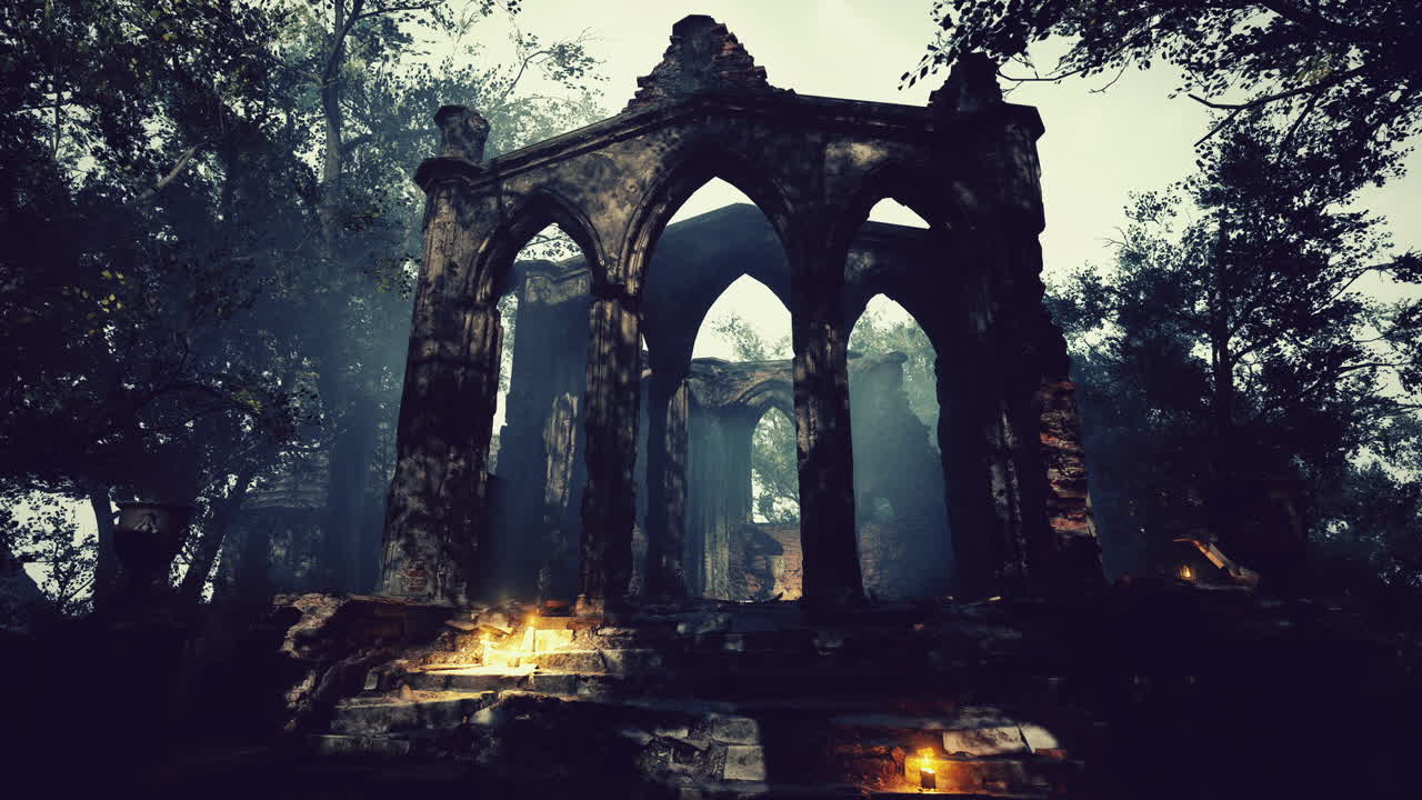 안개 숲 에 있는 폐허 가 된 성