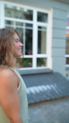 woman looking at a building