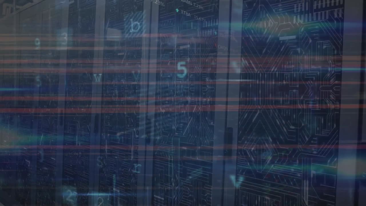 animación del procesamiento de datos en la sala de servidores