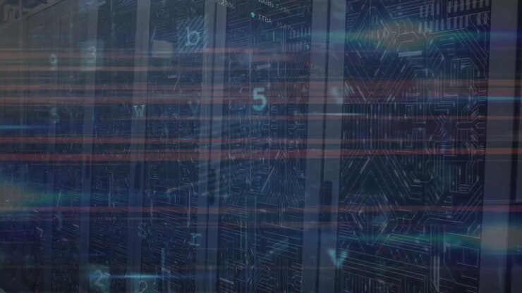 Animation of data processing over server room
