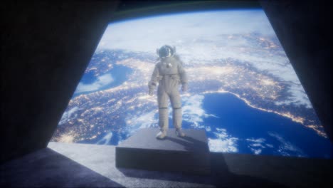 astronauta en la estación de observatorio espacial cerca de la tierra