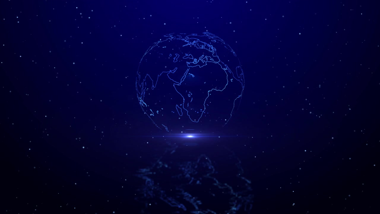 Digital Wireframe Globe Rotating in Dark Space