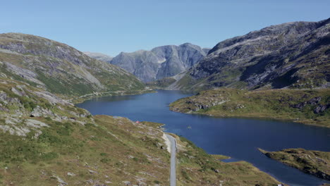 aerial view of norwegian fjord and mountains