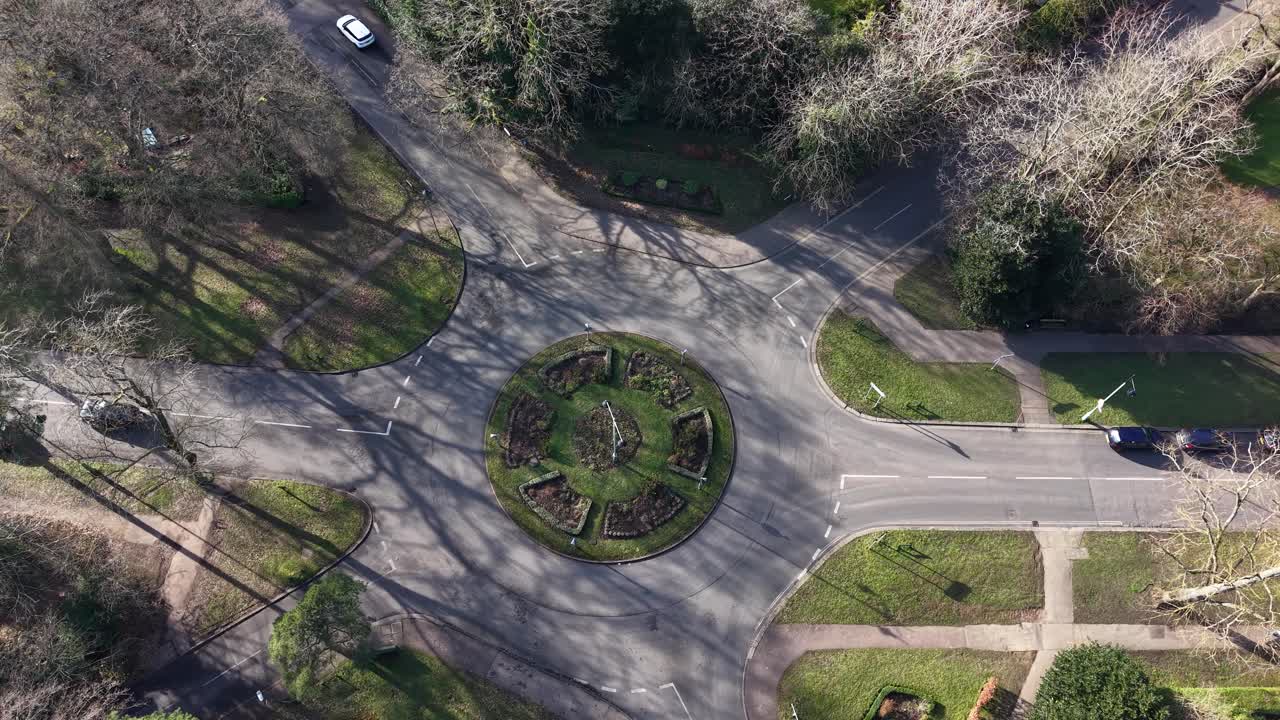 Aerial Birdseye view of Sollershott circus, First roundabout island to be introduced in England