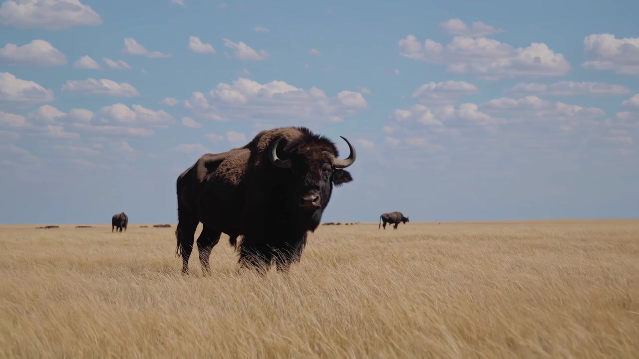A Majestic American Bison Stands in a Golden Prairie
