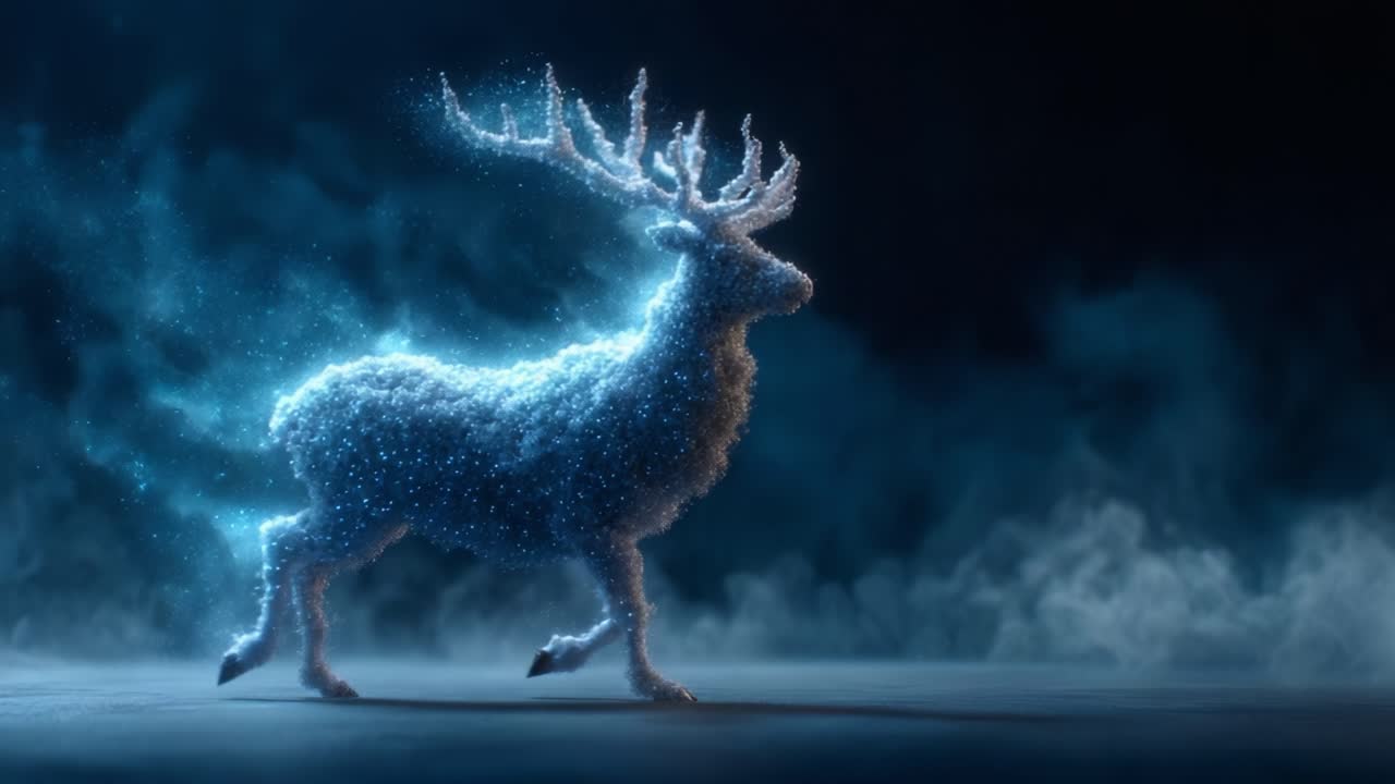 En mystisk, æterisk skabning: En fantastisk visuel repræsentation af et glødende rådyr omgivet af en drømmeagtig aura i en mørk, gådefuld setting