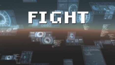 animation of fight in digital abstract space with screens