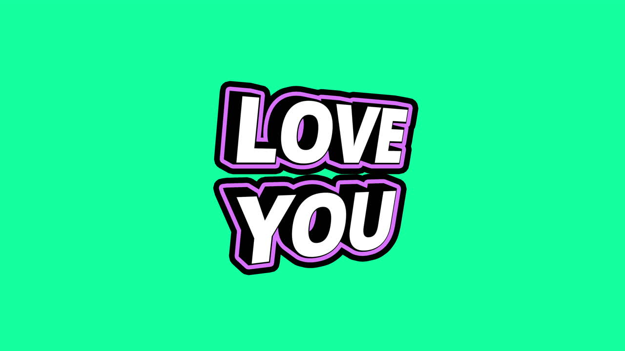 Love you 3D Bouncy Text Animation with rotating letters - Turquoise background