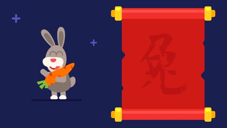 hieroglyph hare scroll funny animal character chinese horoscope