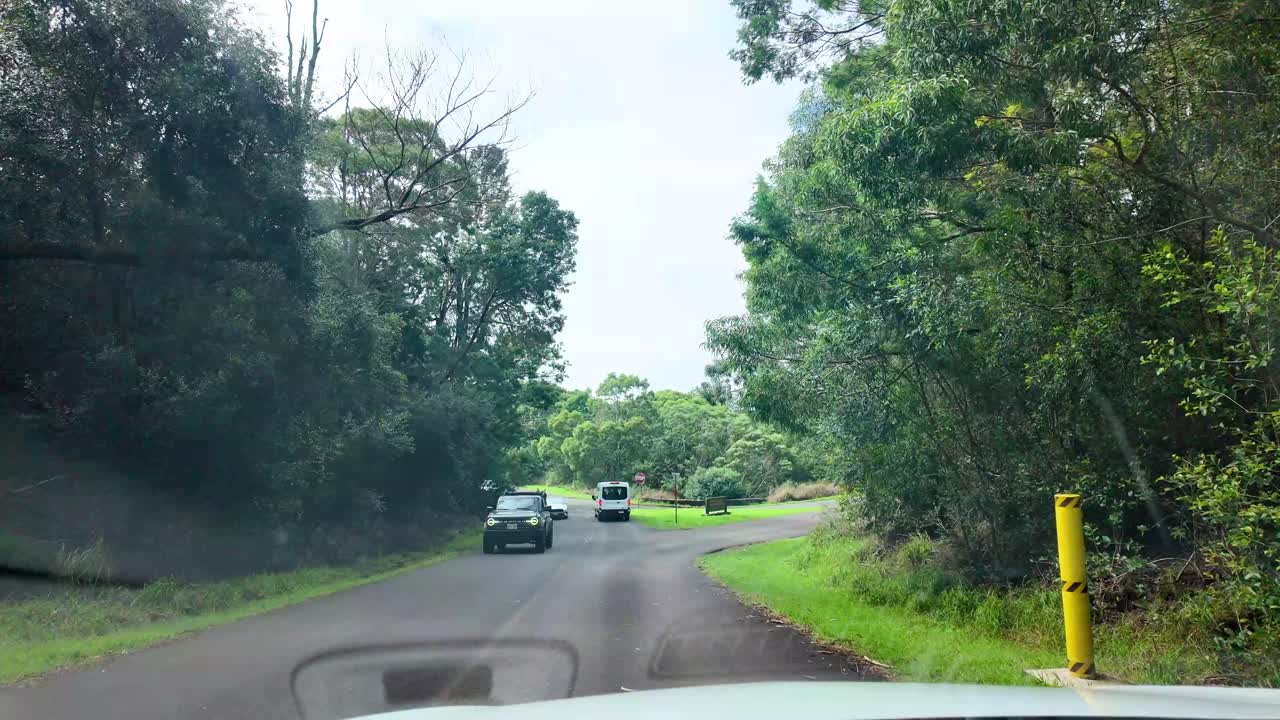 View Of Cars Driving to kalalau lookout for amazing view of Napali coast in Kauai. Kalalau valley Lookout, Kauai, Hawaii. superb view into the heart of the Kalalau Valley one of the most photographed