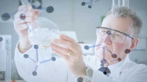 animation of scientific data processing over caucasian male scientist in laboratory