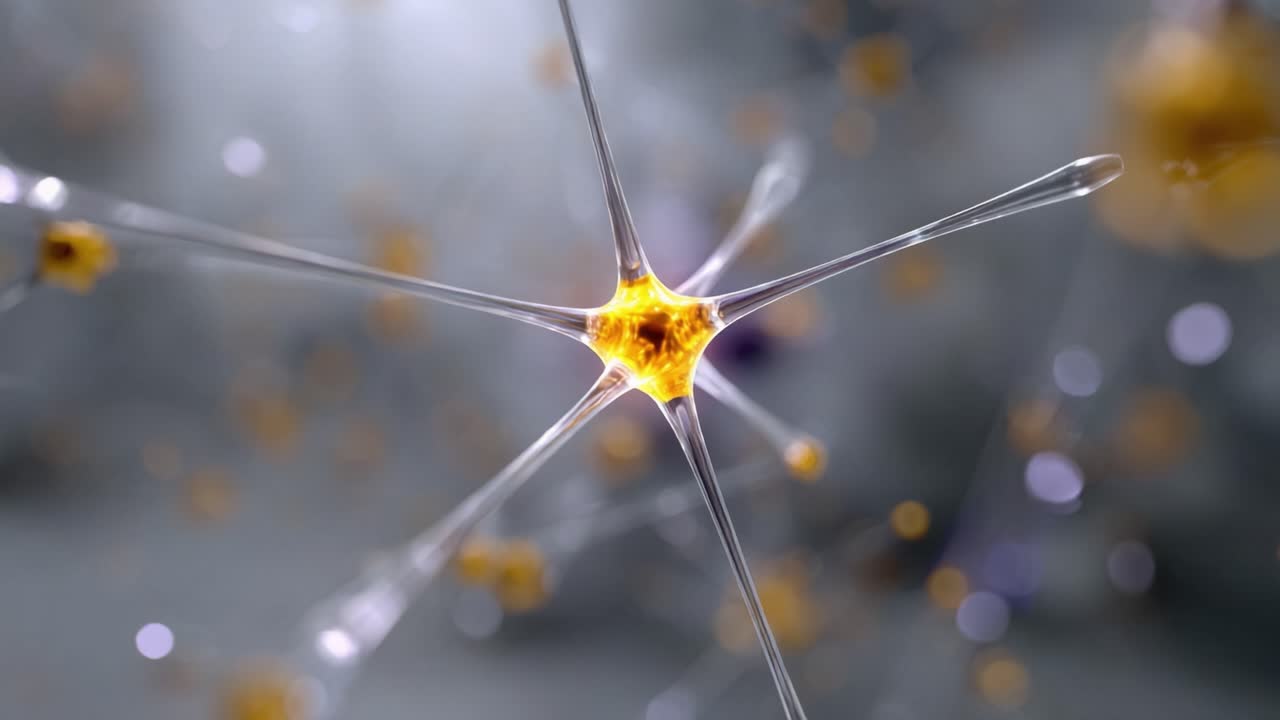 A Close-Up on the Intricate Structure of Neurons with Bright Highlights, Showcasing the Complexity and Beauty of Neural Connections and Brain Activity