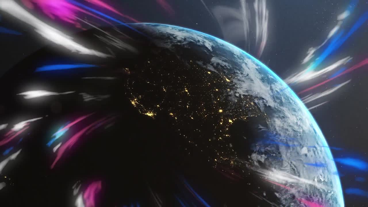 지구 위에 빛나는 빛의 흔적의 애니메이션