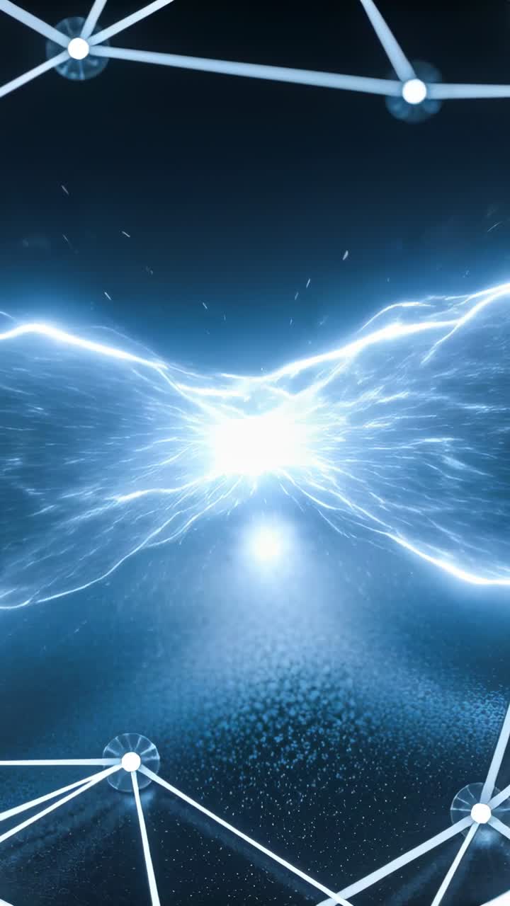 Glowing Orb Emitting Blue Energy Waves in Abstract Network
