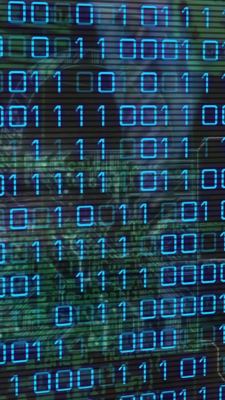 Composition of binary coding processing over purple background