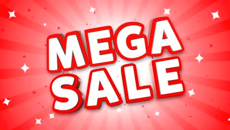 mega sale 3d text on falling confetti background.