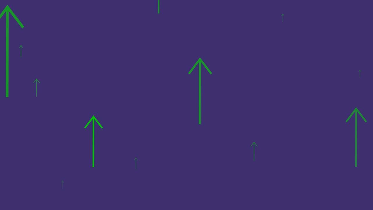 animación de flechas verdes apuntando hacia arriba moviéndose sobre un fondo púrpura