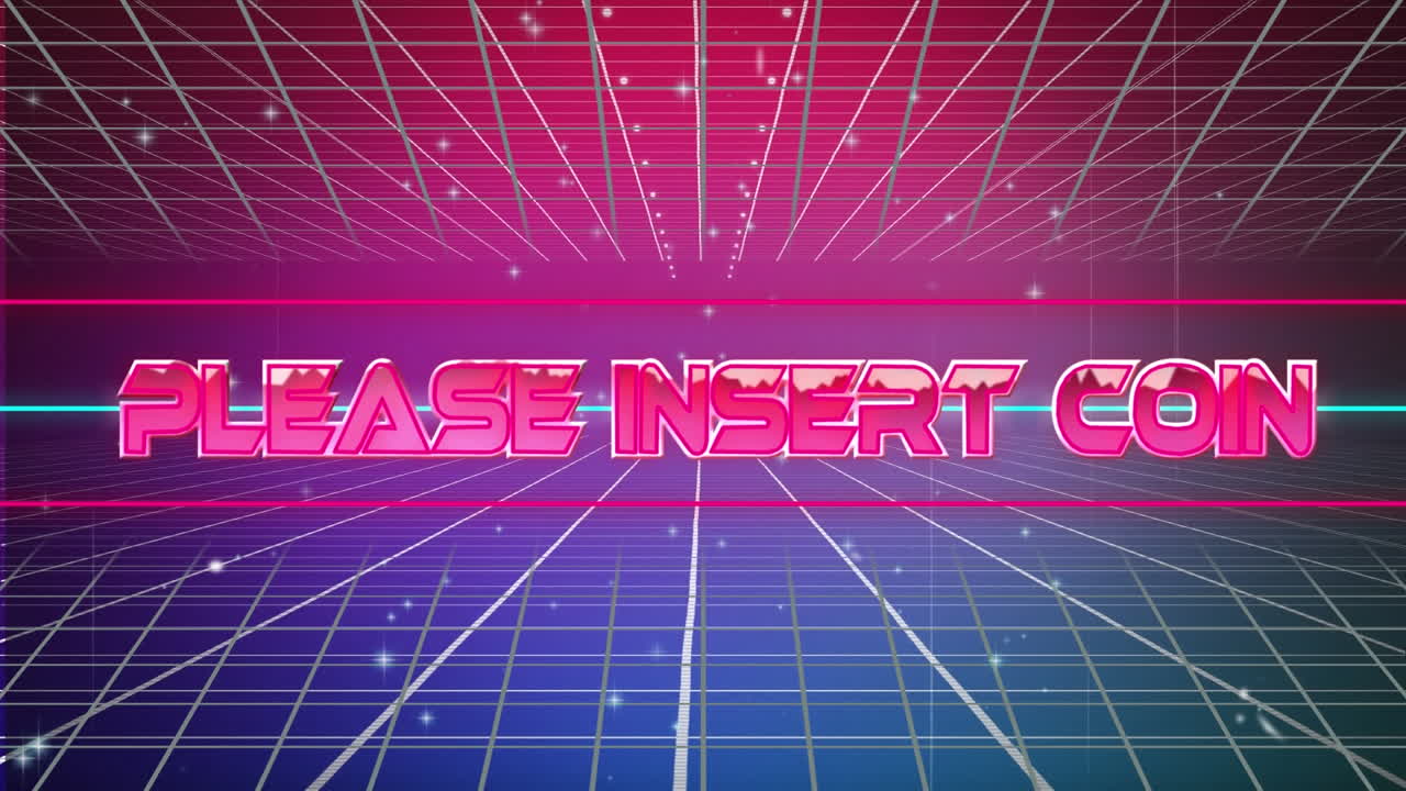 animación de por favor inserte texto de moneda sobre líneas en fondo púrpura.