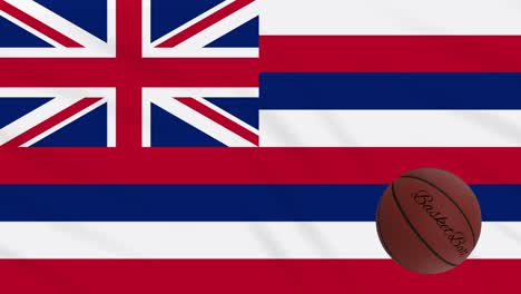 hawaii flag waving and basketball ball rotates, loop