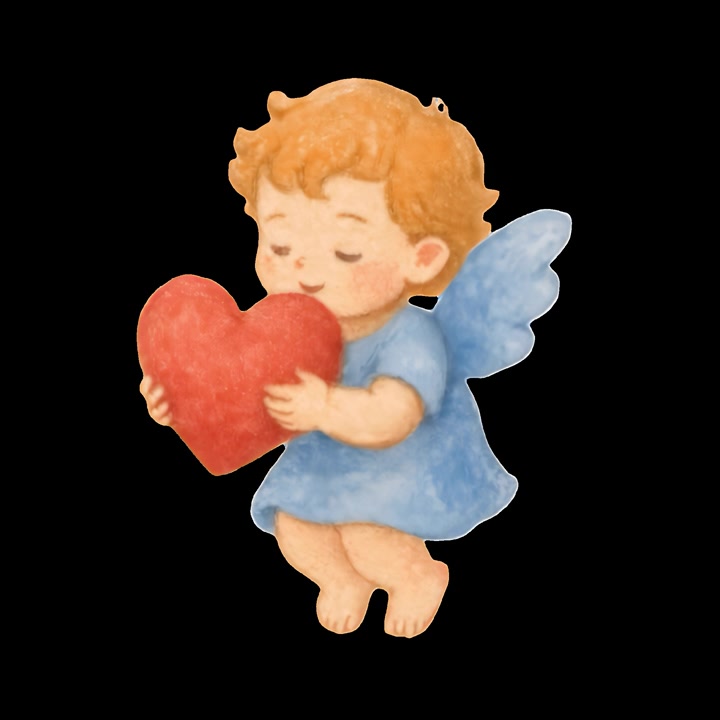 Watercolor Illustration of a Cute Cupid Holding a Red Heart