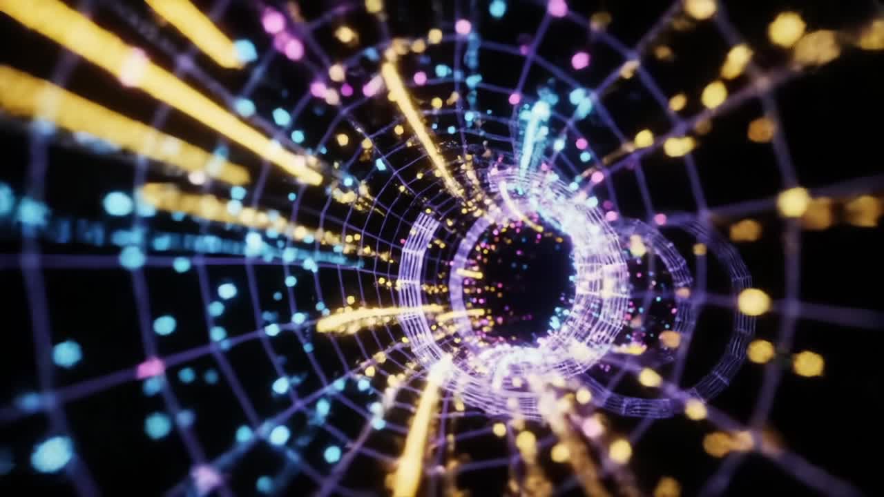Exploring Digital Dimensions: A Stunning Journey Through a Vivid, Abstract Hyper-Tunnel of Light and Energy in a Mesmerizing Visual Experience