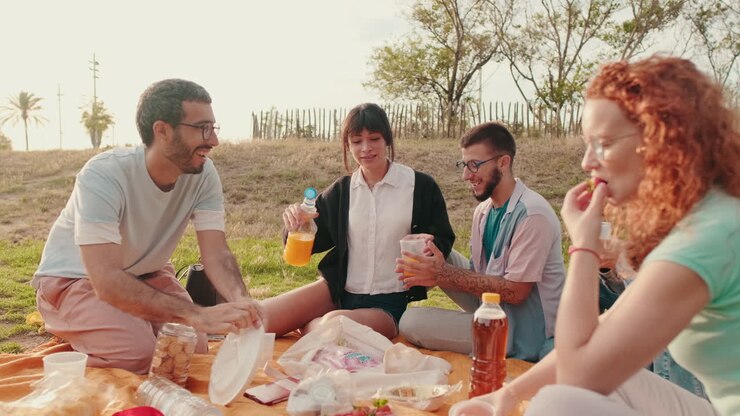 amigos disfrutando de un picnic en el parque