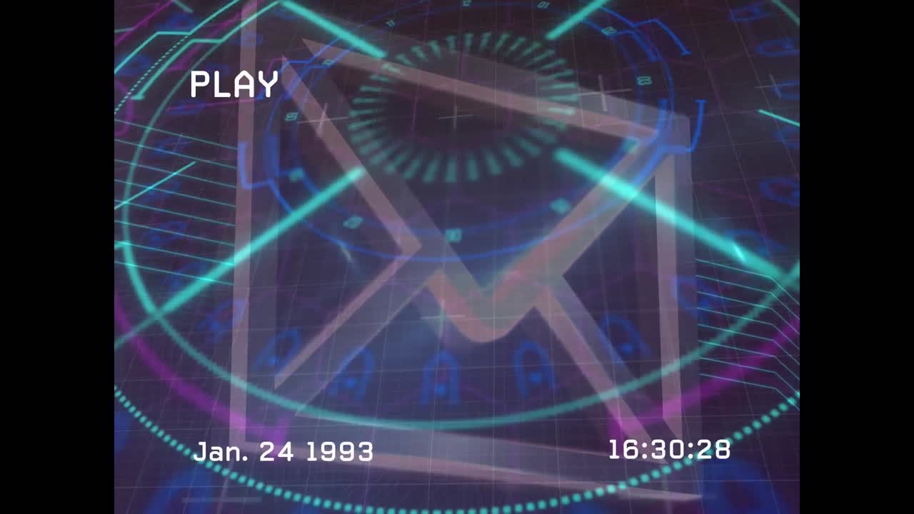 메일 아이콘과 회전하는 원 위의 오류와 함께 화면의 애니메이션