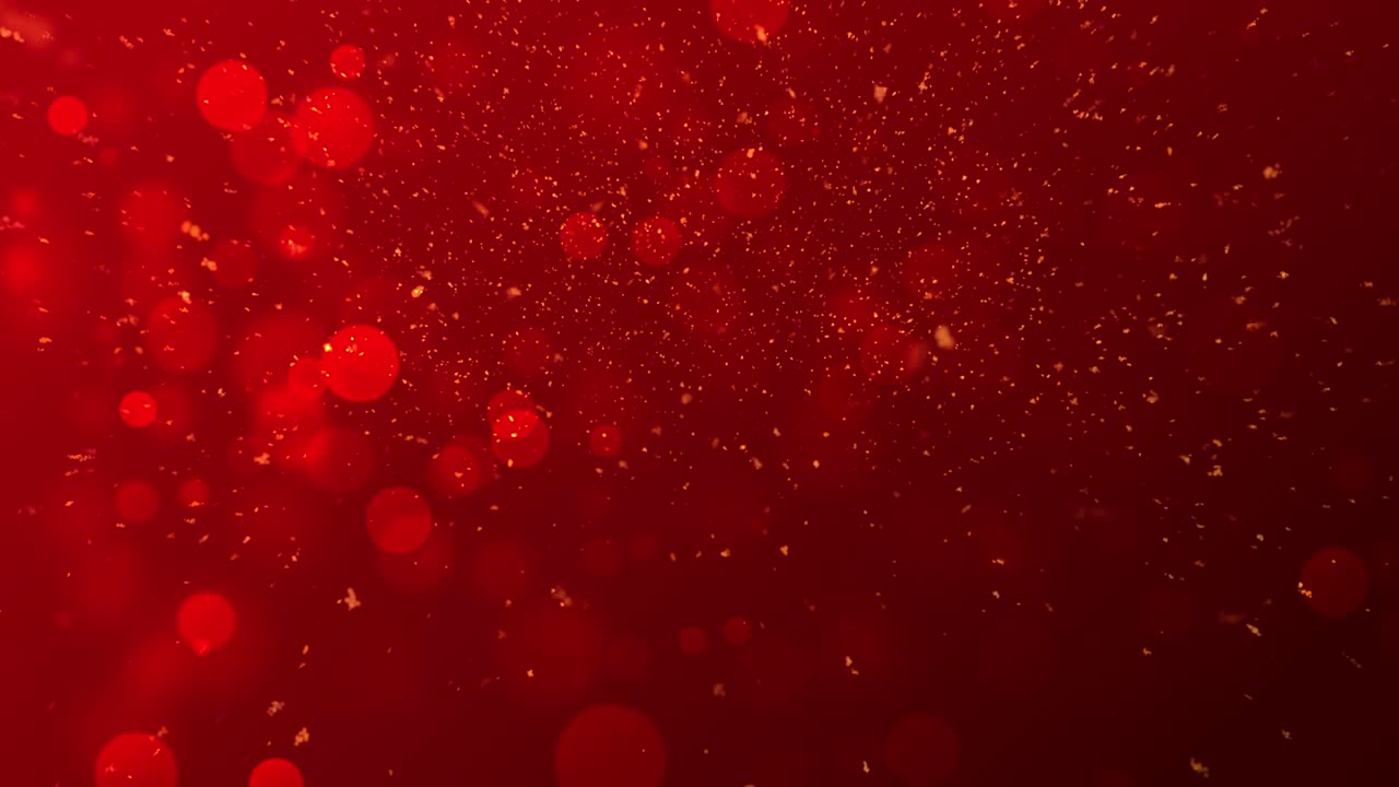 황금 입자 추상적인 배경과 반이는 황금 떠다니는 먼지 입자 빨간 배경에 불꽃 bokeh 별.