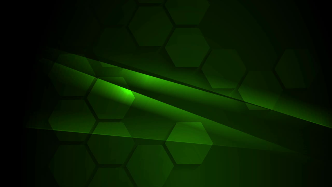 Fondo de movimiento minimalista de tecnología verde brillante con hexágonos.