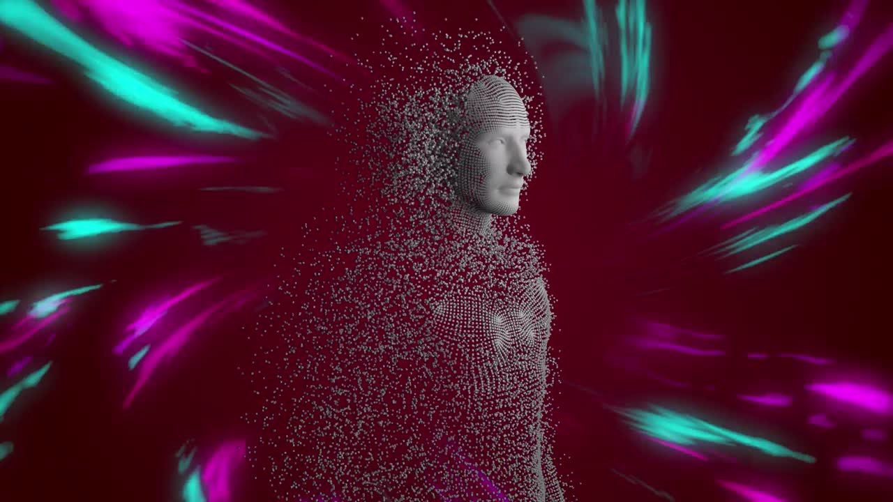animación de un modelo humano digital sobre rastros de luz