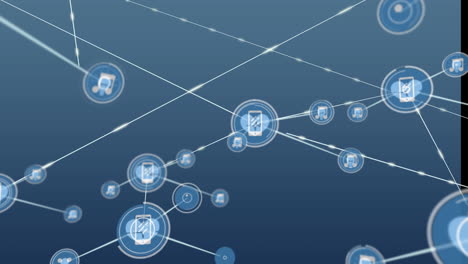 animation of network of digital icons against blue background