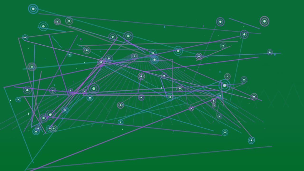 Pulse starting neon network on transparent violet, magenta cyan nodes linking ridge for display