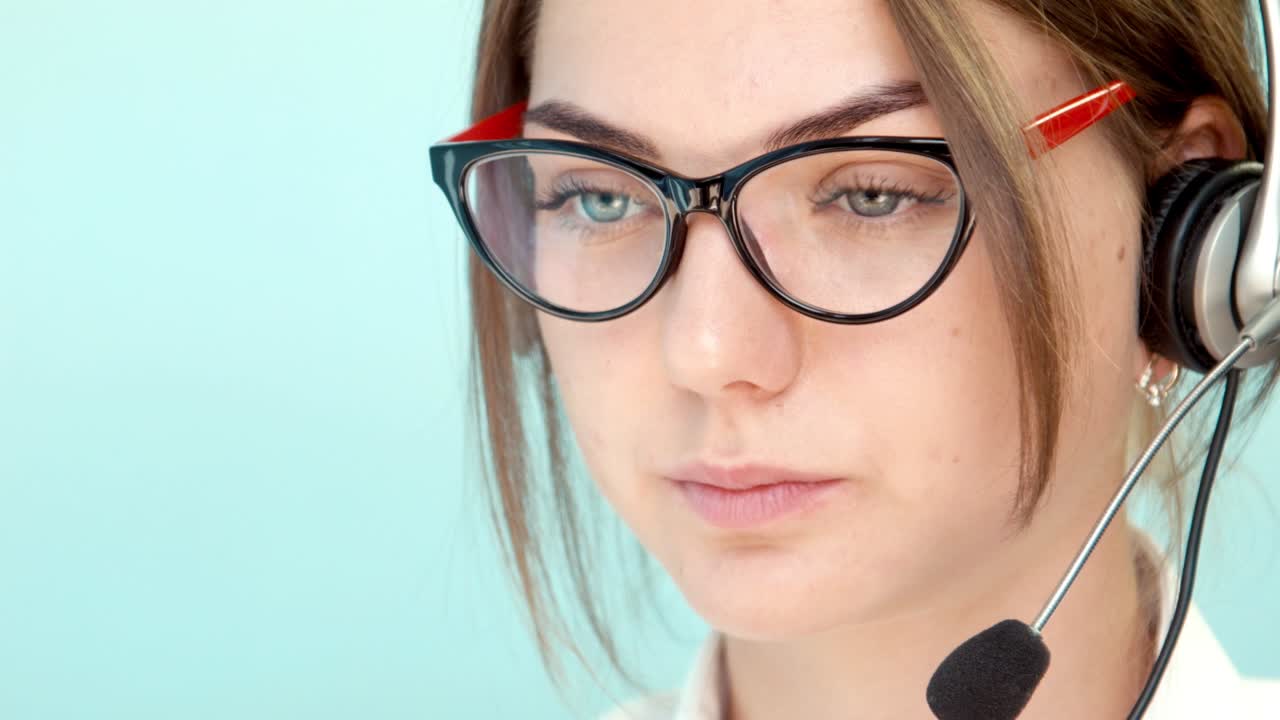 Woman working in a call center with a headset